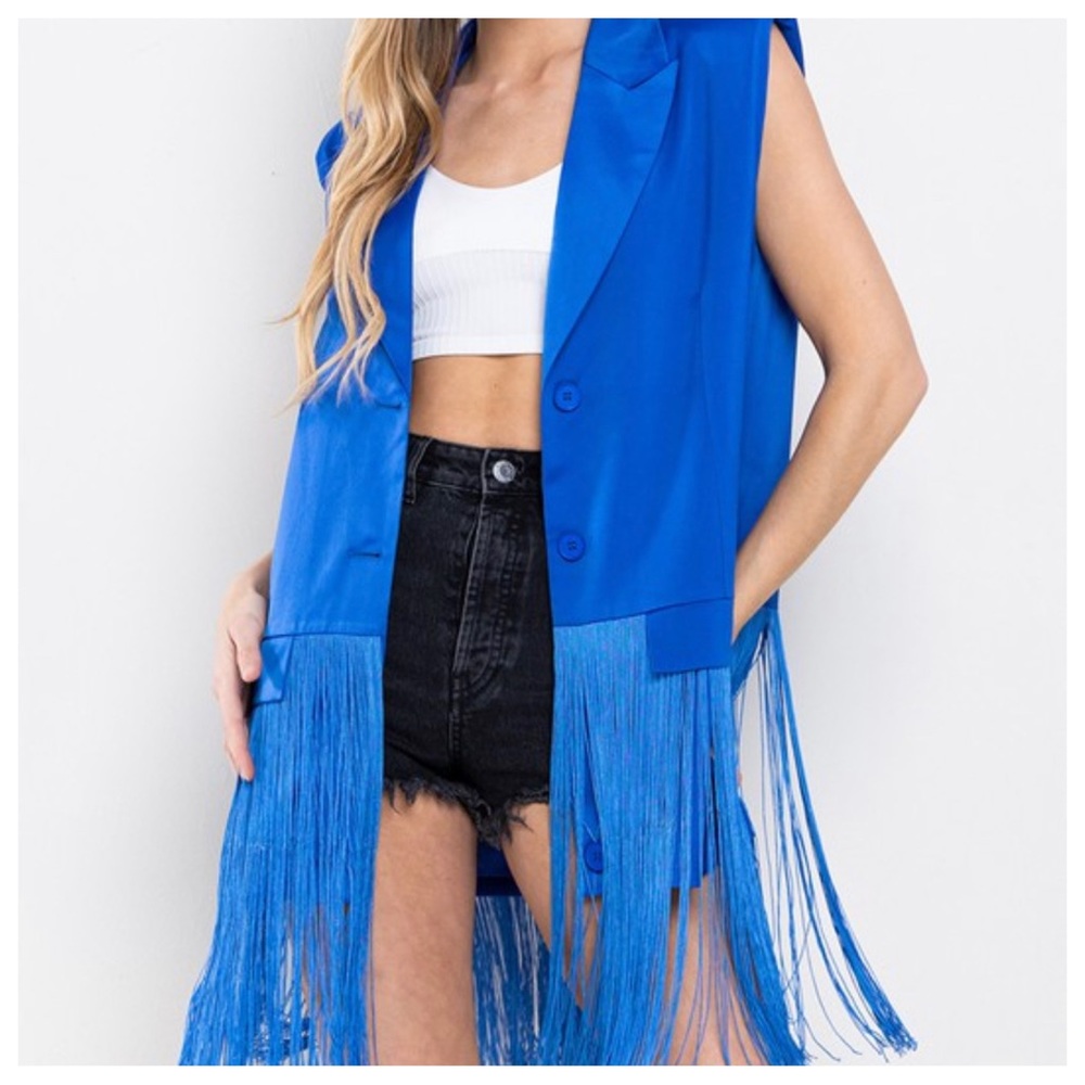 02 Chic and Unique Royal Blue Fringe Jacket vest - Picture 2 of 3